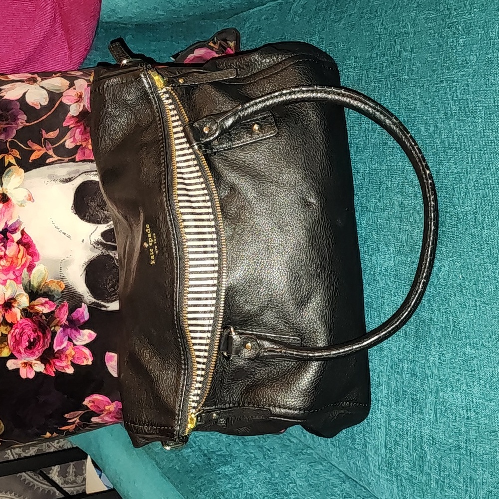 Kate Spade Black Purse with Striped Liner